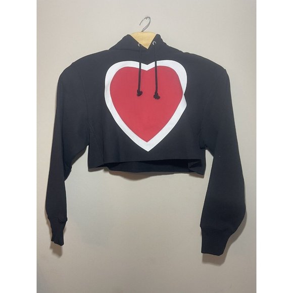 CHAMPION women’s Black‎ Cropped Hooded Sweatshirt With Hearts Size Large - Picture 1 of 7